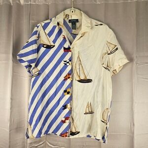 Vintage Lauren Ralph Lauren Womens Cream Silk Nautical Sailboat Blouse Small